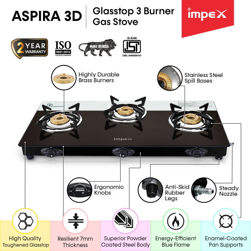 Glasstop Gas Stove ASPIRA 3D