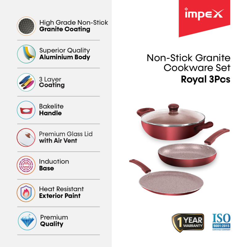 ROYAL 3PCS Tawa pan, Kadai pan and Fry pan