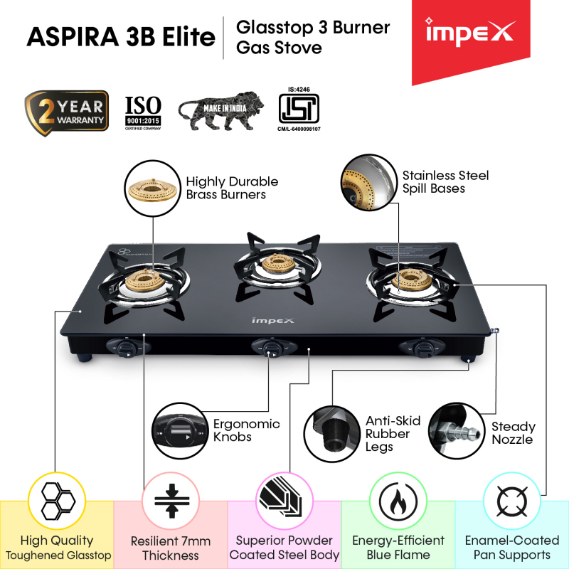 Glasstop Gas Stove ASPIRA 3B Elite