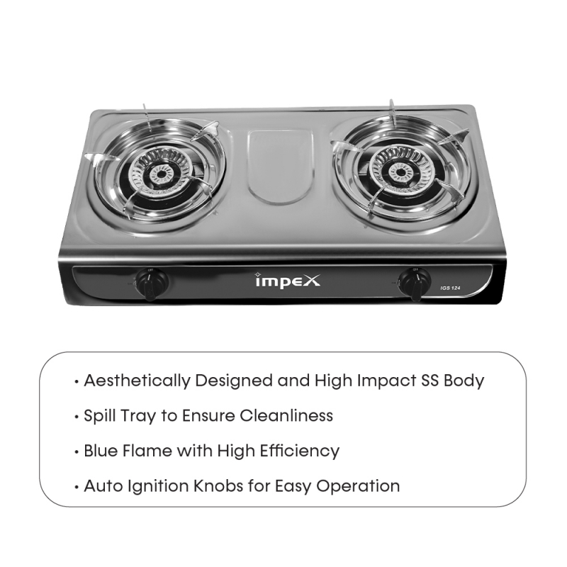 2-Burner Stainless Steel LP Gas Stove | IGS 124