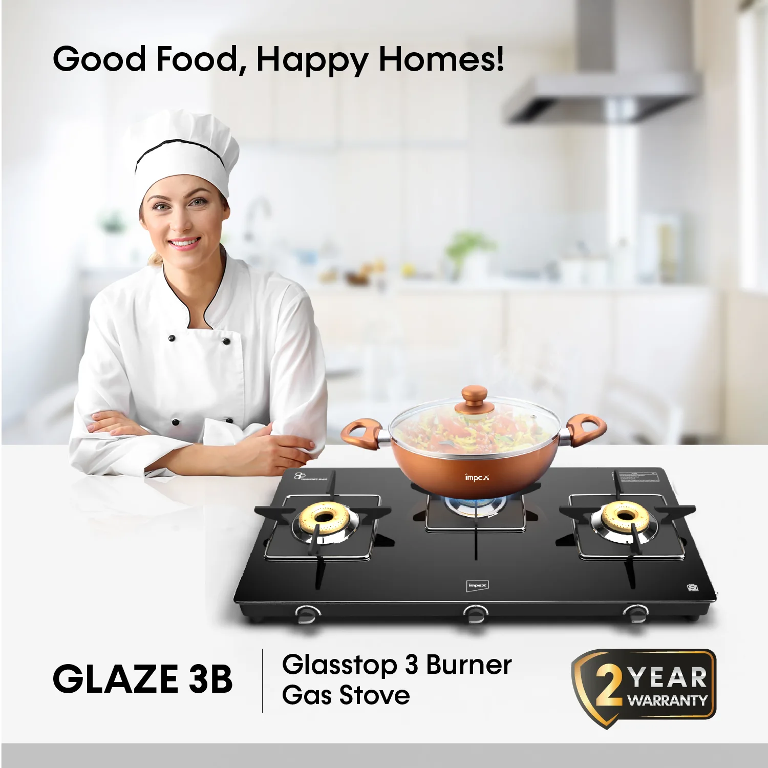 3-Burner Glasstop Gas Stove | Glaze 3B