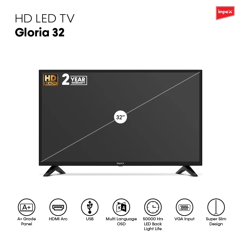 32" HD Bezel-less LED TV | Gloria 32