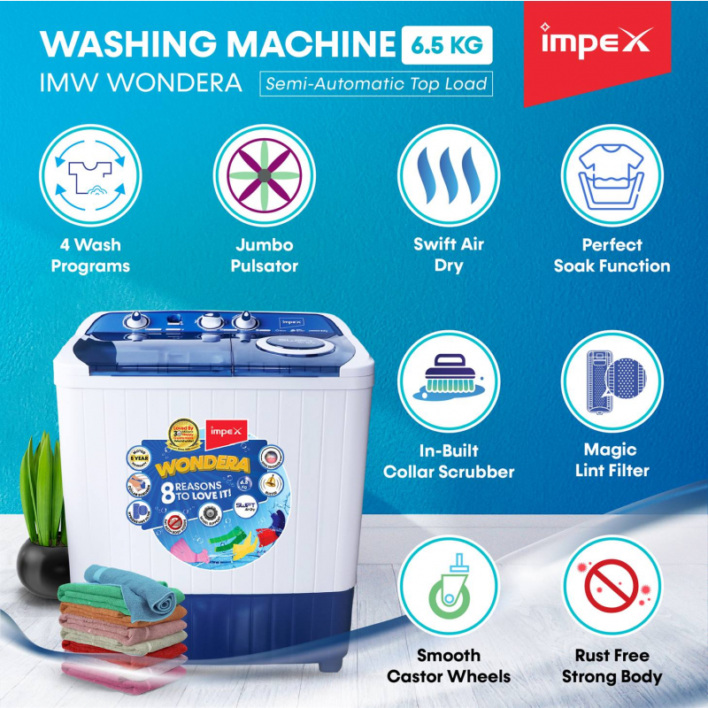 WONDERA WIZ 65SABL | Semi-Automatic Top Load Washing Machine