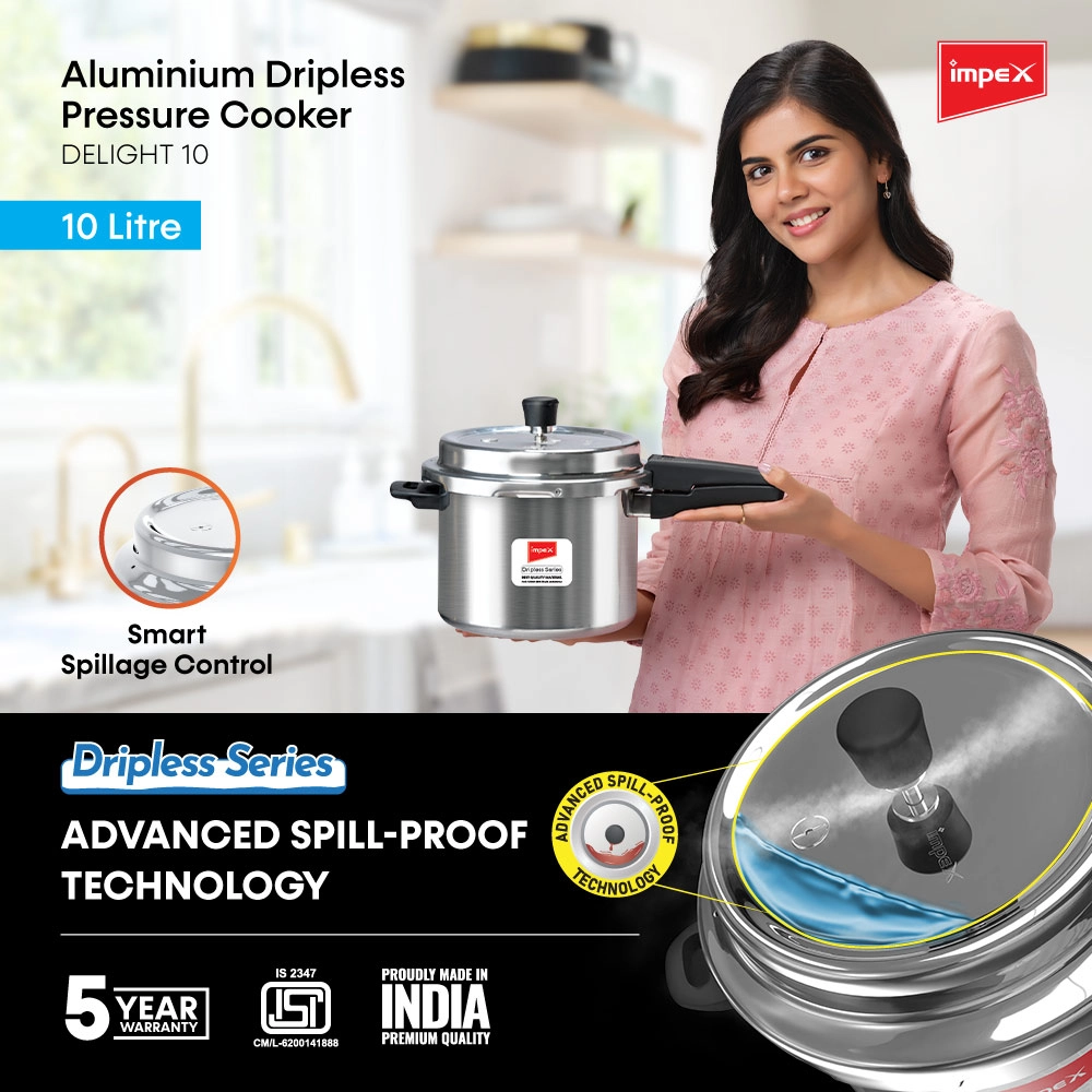 Aluminium Dripless Pressure Cooker | 10 Litre | Delight 10