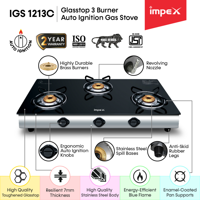 Auto Ignition Glasstop Gas Stove 1213C