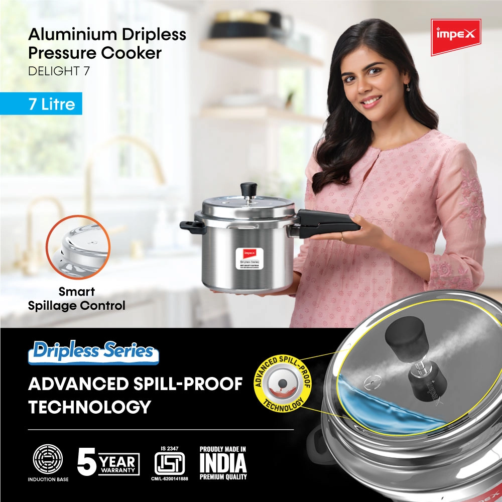 Aluminium Dripless Pressure Cooker | 7 Litre | Delight 7