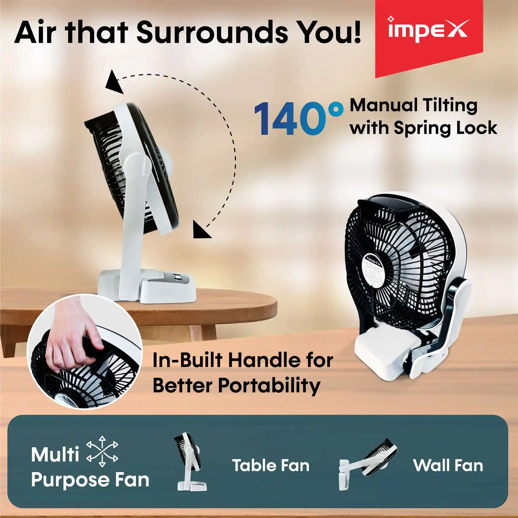 Rechargeable Table Fan with LED Light | Breeze D1