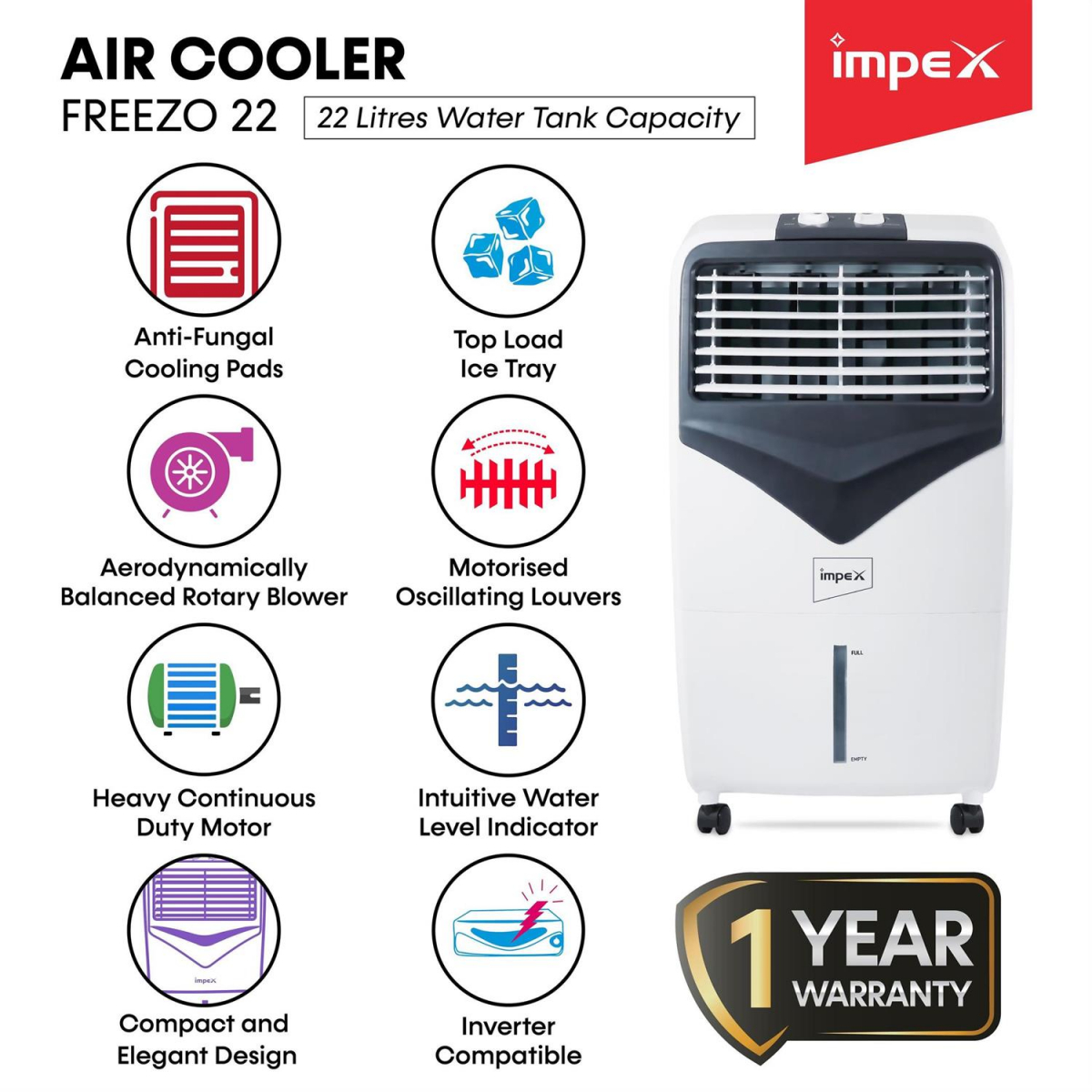 Impex Room Air Cooler Water/Ice air cooler Best Bedroom Cooler