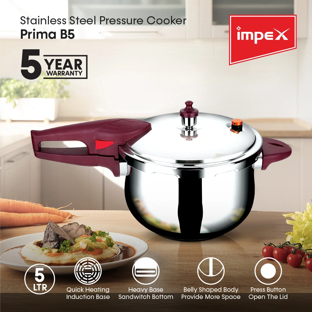 Stainless Steel Pressure Cooker | 5 Litre | Prima B5