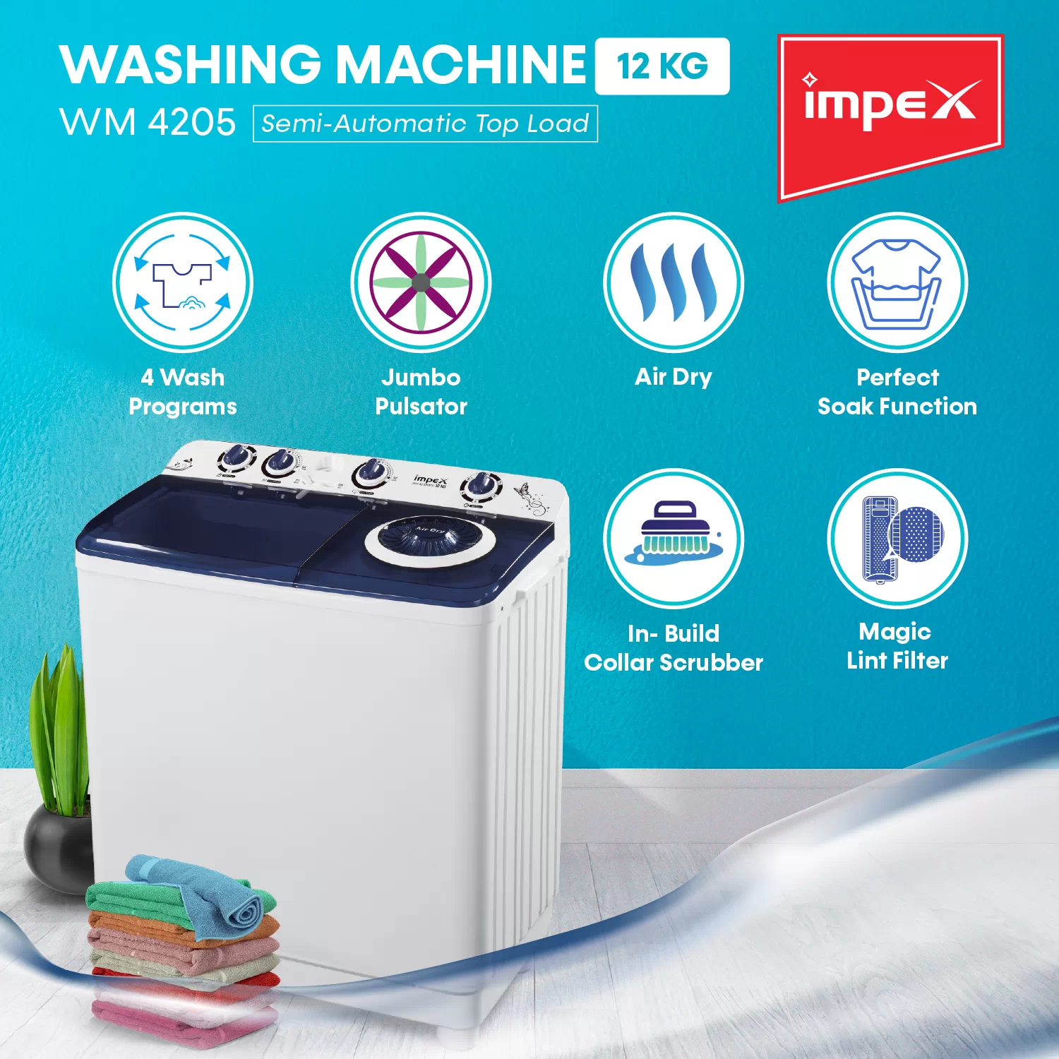 12.0 Kg Semi-Automatic Top Load Washing Machine | WM 4205