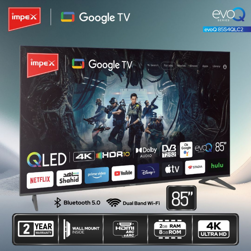 IMPEX 85" UHD  GOOGLE QLED TV (evoQ 85S4QLC2 )