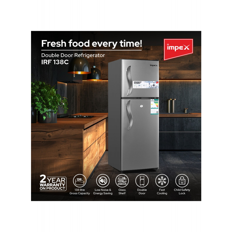 Impex Double Door Refrigerator-Freezer | IRF 138C