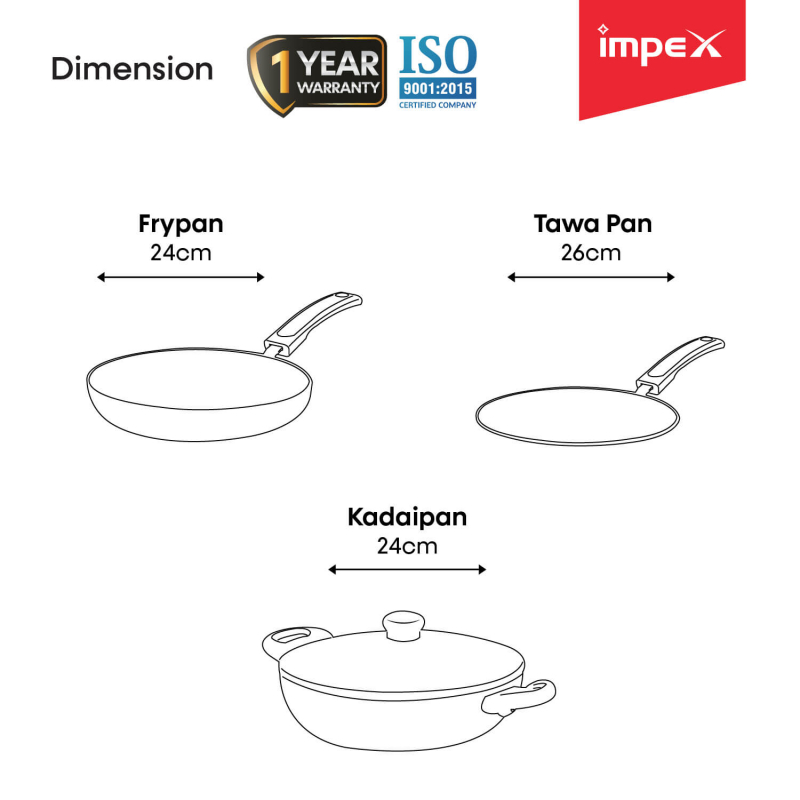 ROYAL 3PCS Tawa pan, Kadai pan and Fry pan