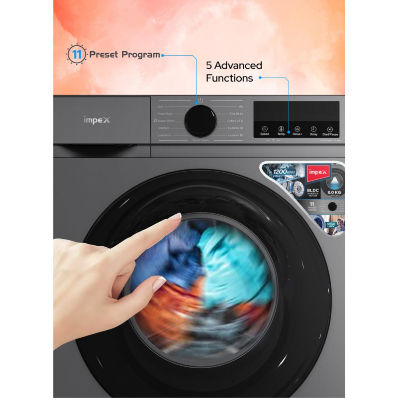 IMPEX 8 KG FRONT LOAD WASHING MACHINE | WM0800FS