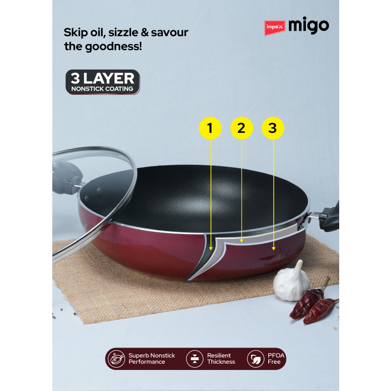 Impex Migo Nonstick Cookware 4Pcs FKT Set Maroon |M