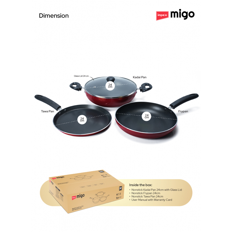 Impex Migo Nonstick Cookware 4Pcs FKT Set Maroon |M