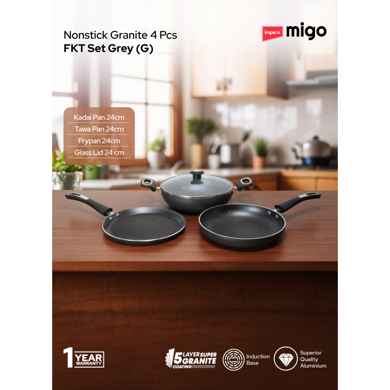 Impex Migo Nonstick Granite 4Pcs | FKT Set Grey G