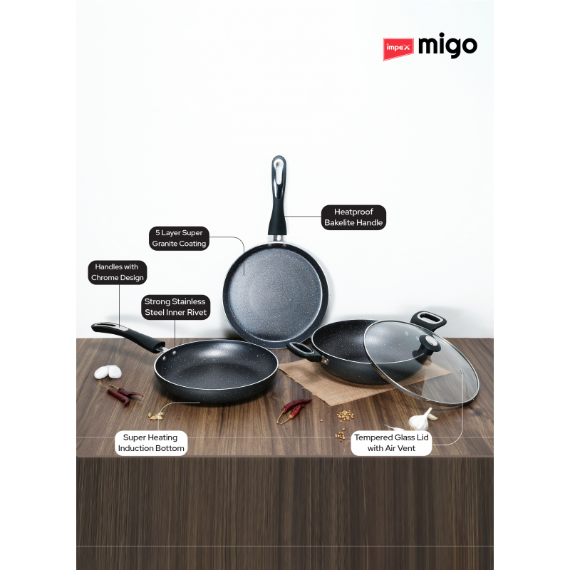 Impex Migo Nonstick Granite 4Pcs | FKT Set Grey G