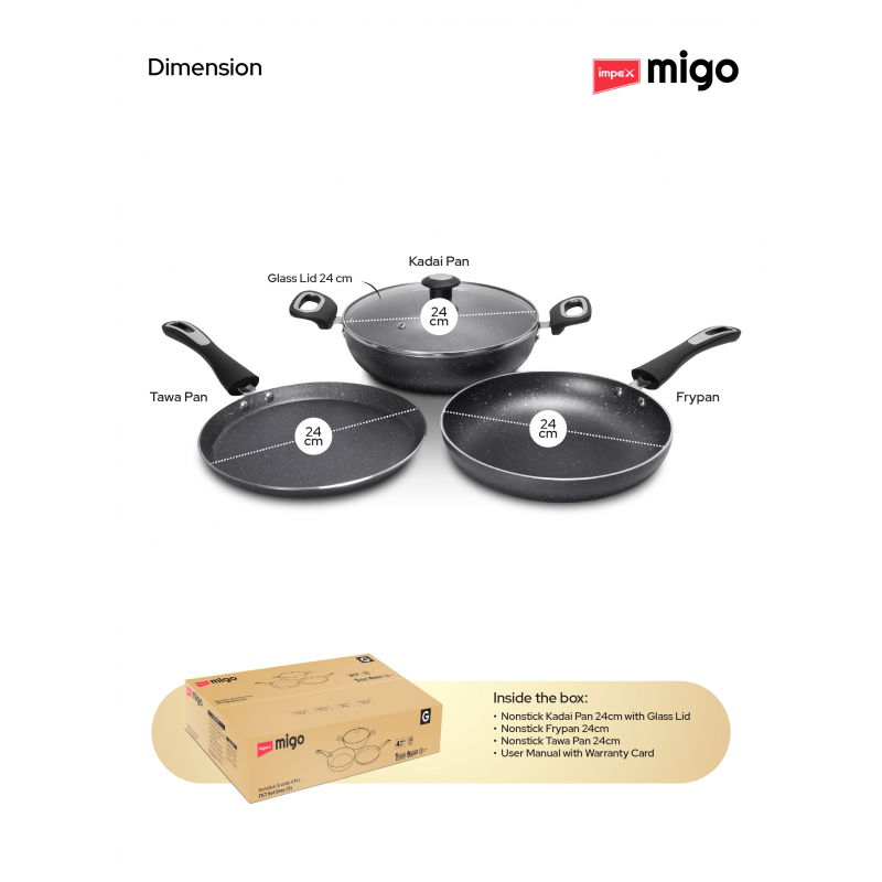 Impex Migo Nonstick Granite 4Pcs | FKT Set Grey G