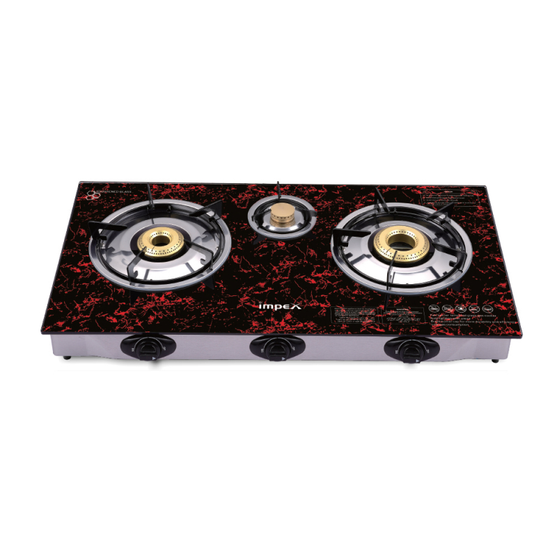 IMPEX 3 BR GLASS TOP GAS STOVE WITH FFD  | IGS 1213F