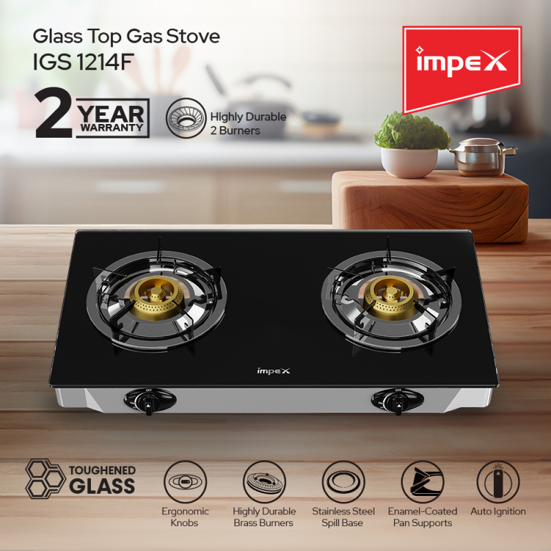 Impex 2 Br Glass Top Gas Stove | IGS 1214F