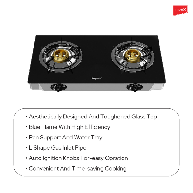 Impex 2 Br Glass Top Gas Stove | IGS 1214F