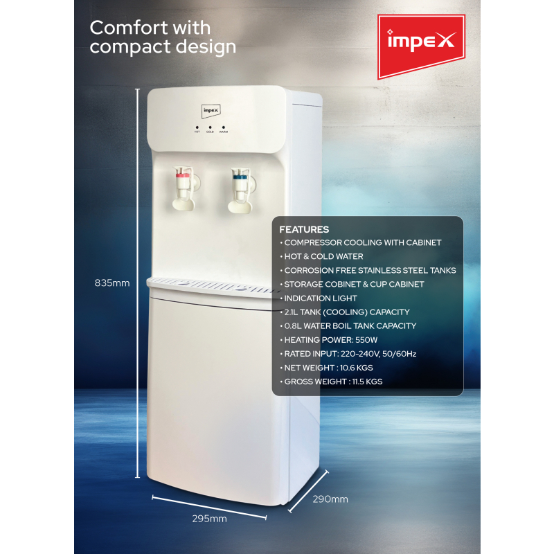 Impex Hot & Cold 2 Tap Water Dispenser (WD 3904B)