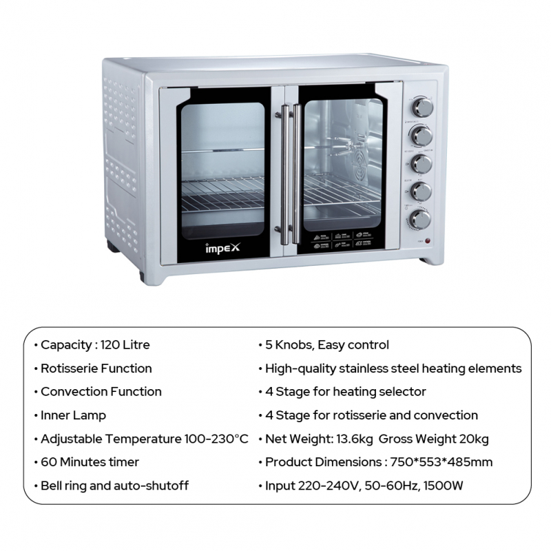 Impex 120 Ltr Electric Oven-Double Door | OV 2906