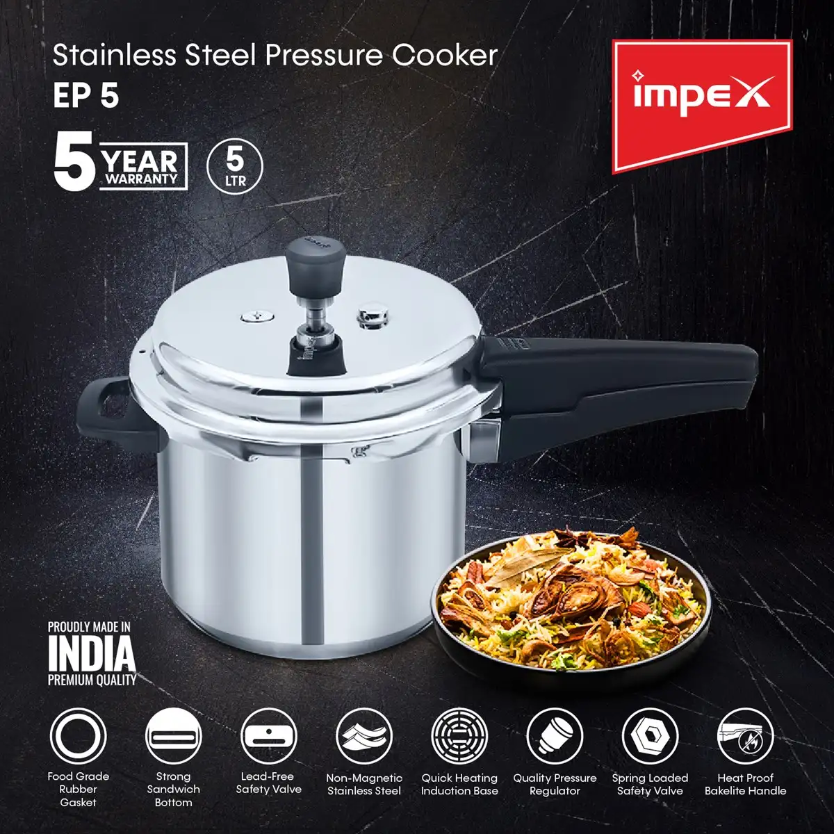 Stainless Steel Pressure Cooker | 5 Litre | EP 5