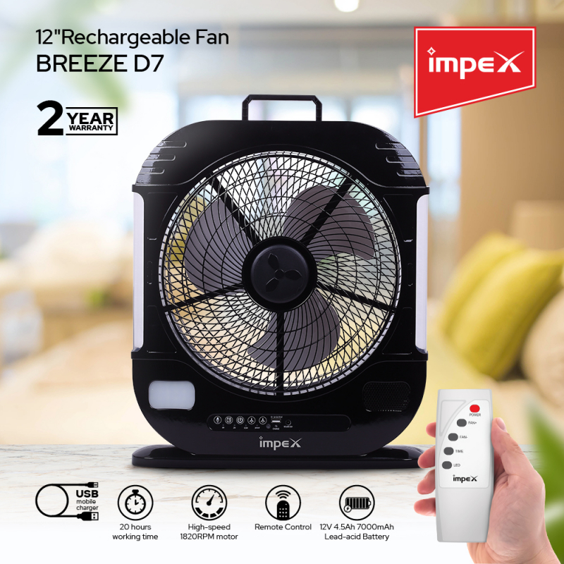 IMPEX 12 RECHARGEABLE FAN | BREEZE D7