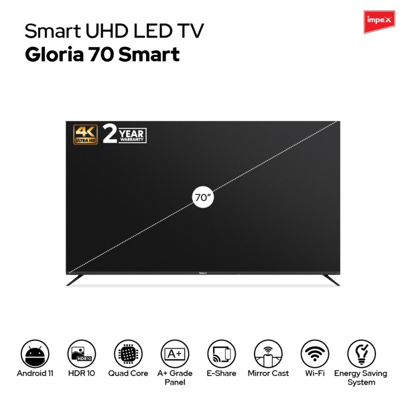 Impex 70" UHD Smart Led Tv | Gloria 70 Smart