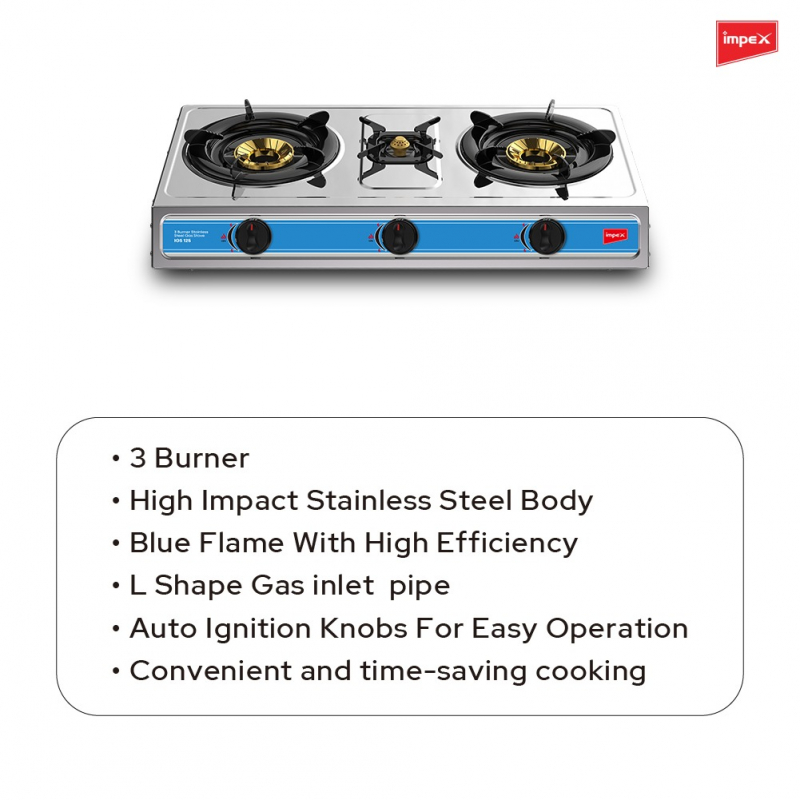 Impex 3 Burner Stainless steel Gas Stove | IGS 125